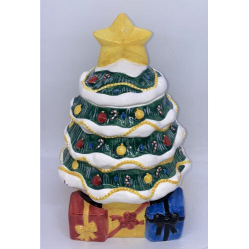 2002 Ceramic CHRISTMAS TREE COOKIE JAR by The Cellar for Federated Dept Stores